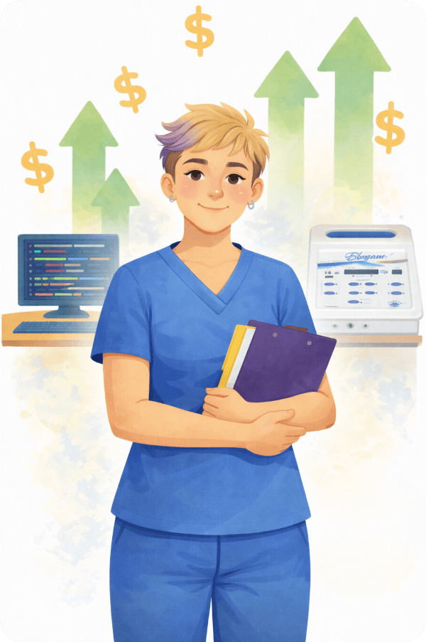 A illustration showing a successfull electrologist, electrologists commonly charge $160–$200 per hour