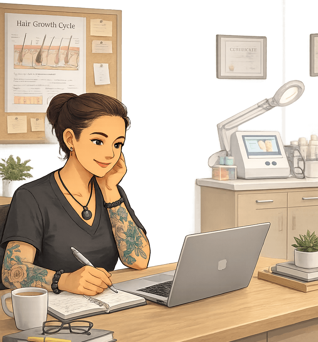 An electrologist studying in her office