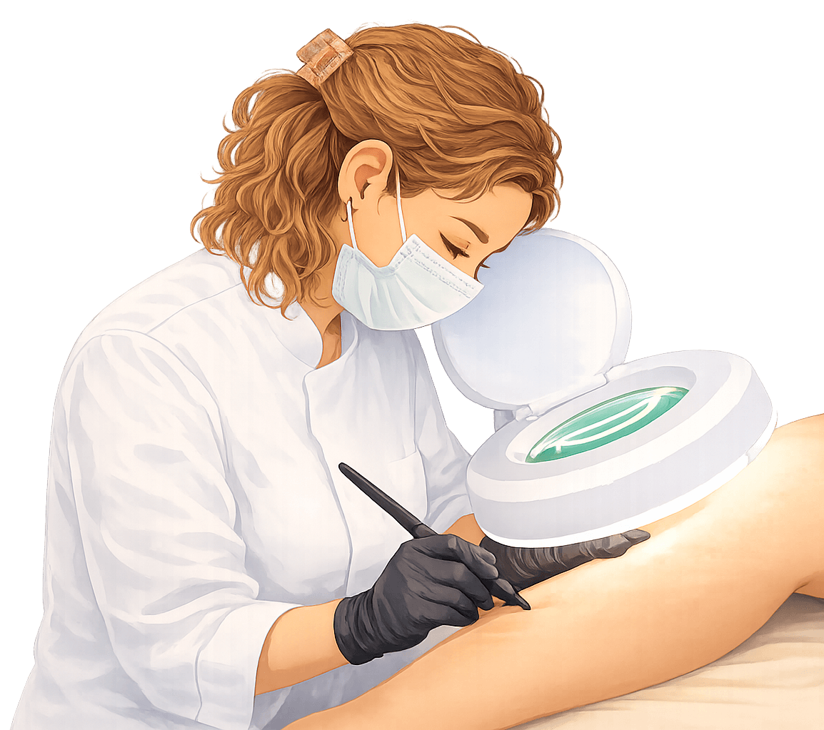 Electrology Student deliverying services on a clients legs