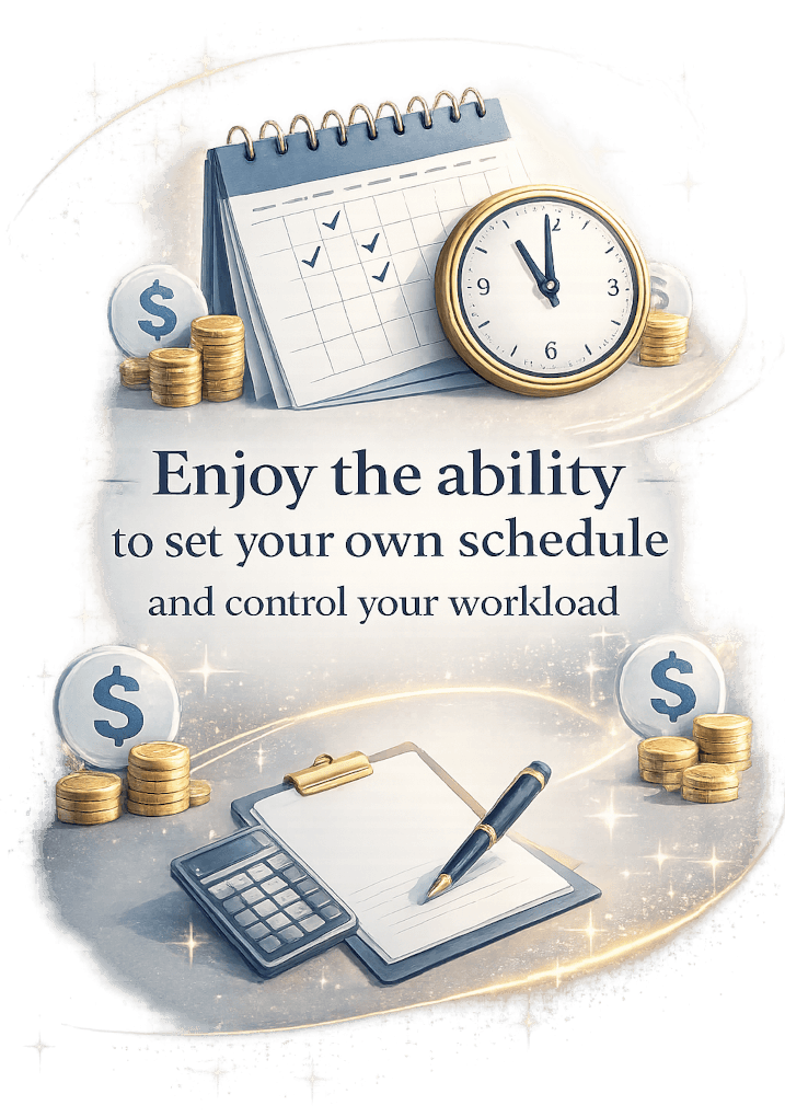 Infographic highlighting the flexibility of a career in electrology, showing the ability for licensed electrologists to set their own schedule and control their workload.