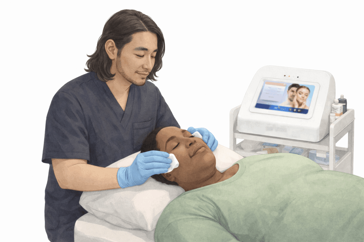 Electrology student treatment in progress under supervision